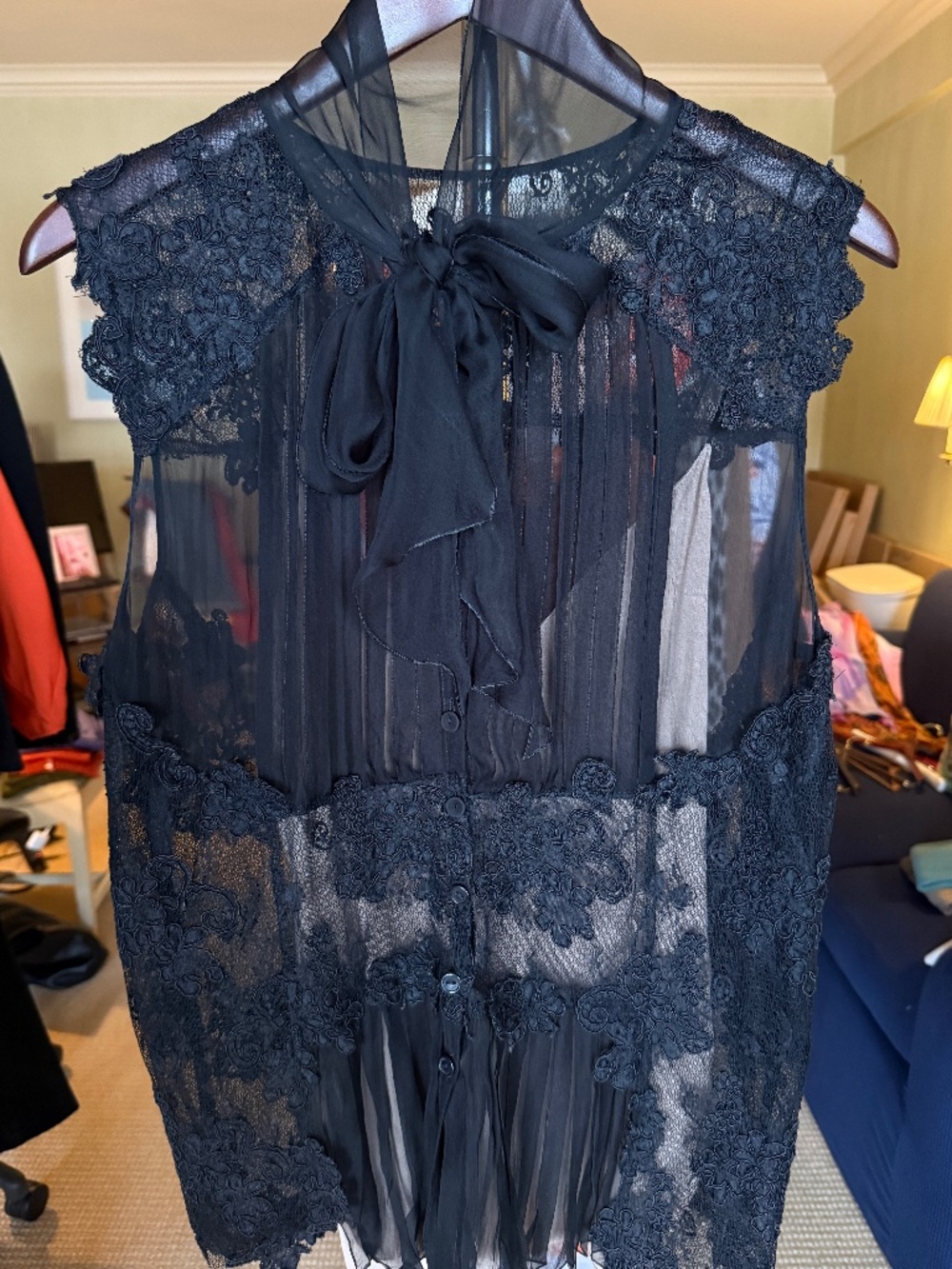 Vintage Italian sheer lace pussybow blouse by AEFFE / likely Alberta Ferretti